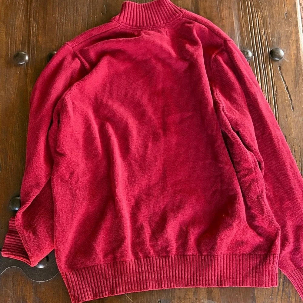 Eddie Bauer Red Zip-Up Sweater with Gray Stripes - Picture 3 of 3
